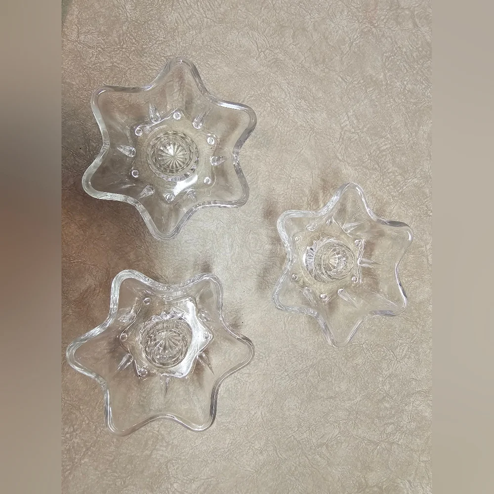 Clear Star-Shaped Glass Candle Holders Set Of 3